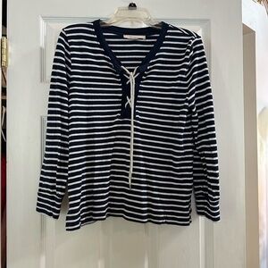 LOFT Women’s Long sleeve Navy Blue And White Stripped Top Size Medium